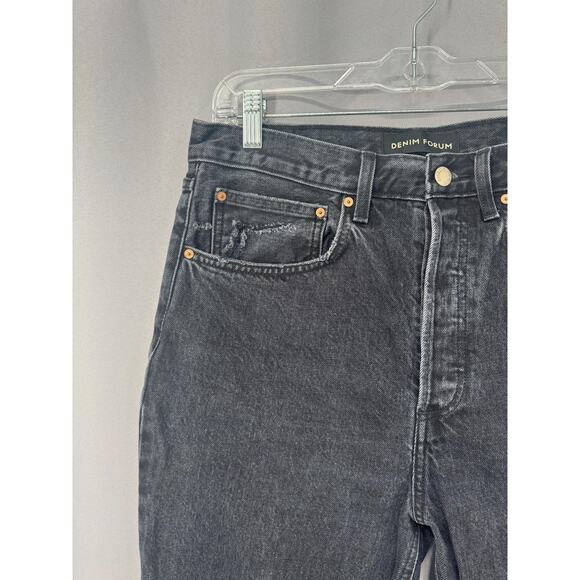 Aritzia Denim Forum Jeans Womens 30 Black Joni High Rise 26L Loose Distressed - Picture 3 of 16